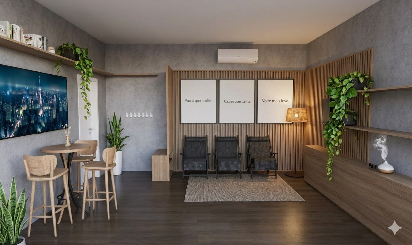 Vista lateral direita da Sala Lunins — condição diurna.